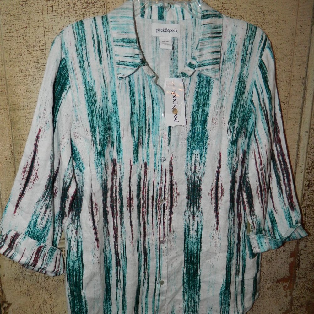 Peck & Peck Linen Button Front Shirt Size Large (CC-34)